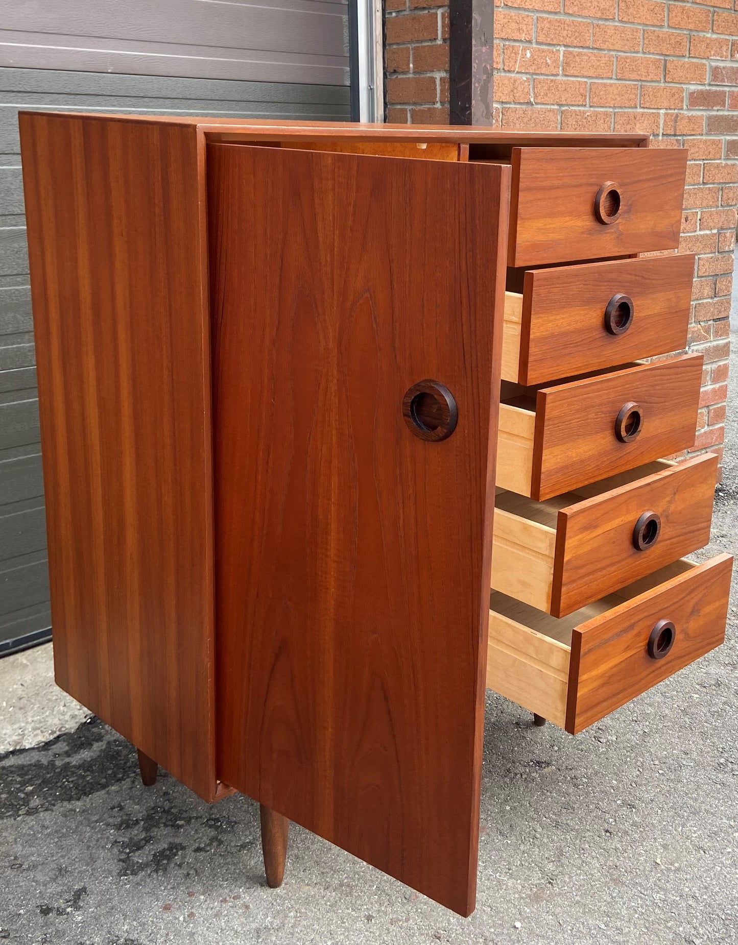 REFINISHED Mid Century Modern Teak Queen Bed & Dresser w Rosewood, PERFECT