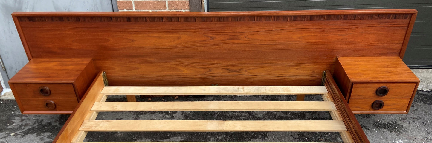 REFINISHED Mid Century Modern Teak Queen Bed & Dresser w Rosewood, PERFECT