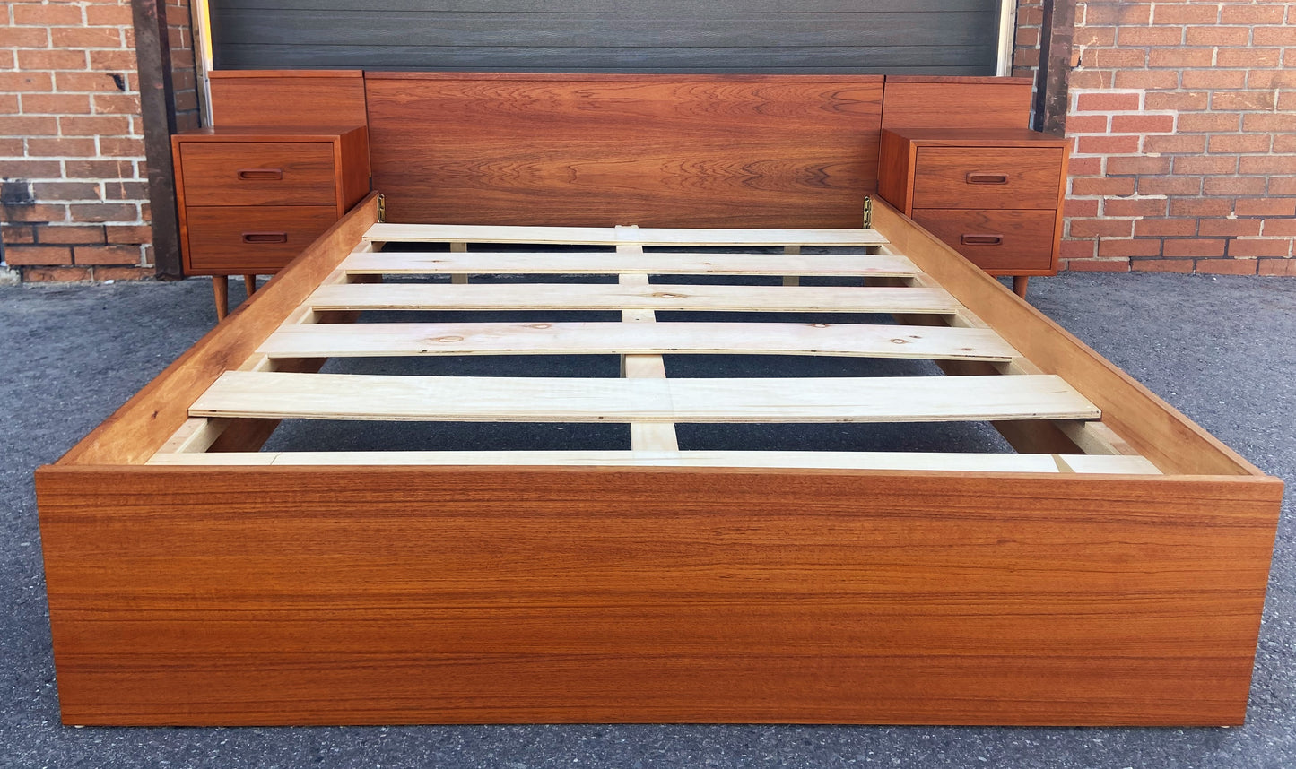 REFINISHED Mid Century Modern Teak Queen Bed, Nightstands & Dresser 12 Drawers