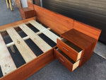 REFINISHED Mid Century Modern Teak Queen Bed, Nightstands & Dresser 12 Drawers 18