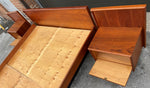 REFINISHED Mid Century Modern Teak Queen Bed w 2 Nightstands 5