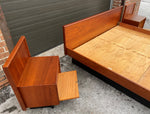 REFINISHED Mid Century Modern Teak Queen Bed w 2 Nightstands 6
