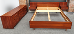 REFINISHED Mid Century Modern Queen Teak Bed w Nightstands & Low Dresser 1