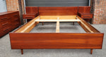 REFINISHED Mid Century Modern Queen Teak Bed w Nightstands & Low Dresser 2