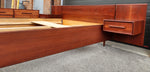 REFINISHED Mid Century Modern Queen Teak Bed w Nightstands & Low Dresser 5