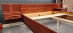 REFINISHED Mid Century Modern Queen Teak Bed w Nightstands & Low Dresser 6