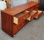 REFINISHED Mid Century Modern Queen Teak Bed w Nightstands & Low Dresser 9