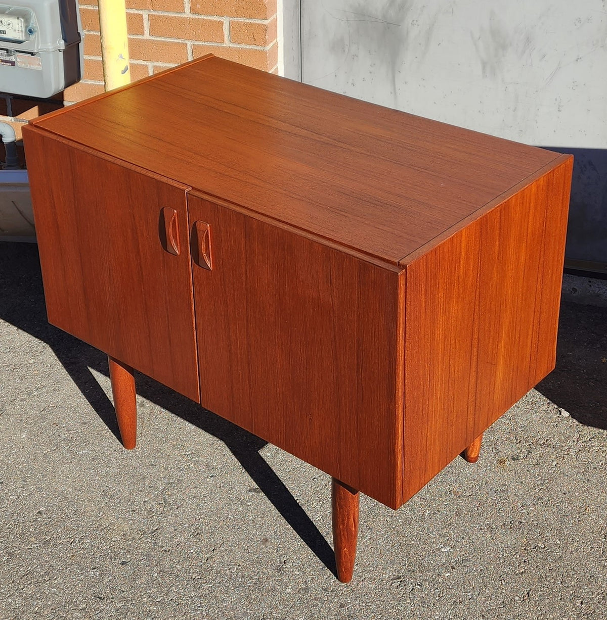 REFINISHED Danish Mid Century Modern Teak Cabinet w 2 Doors, Deep & Small 35.5