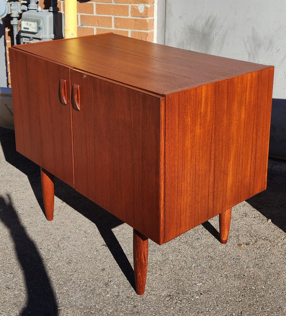 REFINISHED Danish Mid Century Modern Teak Cabinet w 2 Doors, Deep & Small 35.5