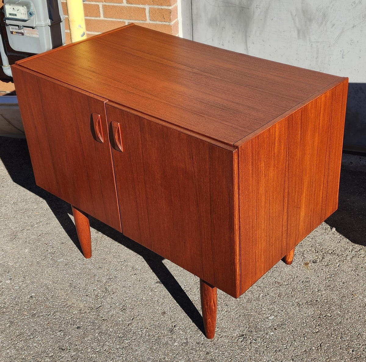 REFINISHED Danish Mid Century Modern Teak Cabinet w 2 Doors, Deep & Small 35.5
