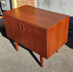REFINISHED Danish Mid Century Modern Teak Cabinet w 2 Doors, Deep & Small 35.5