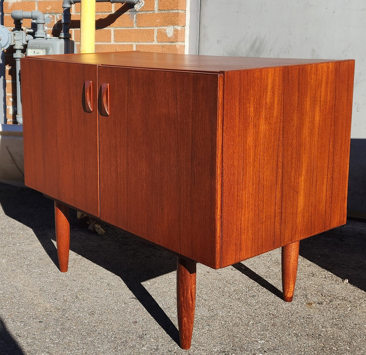 REFINISHED Danish Mid Century Modern Teak Cabinet w 2 Doors, Deep & Small 35.5