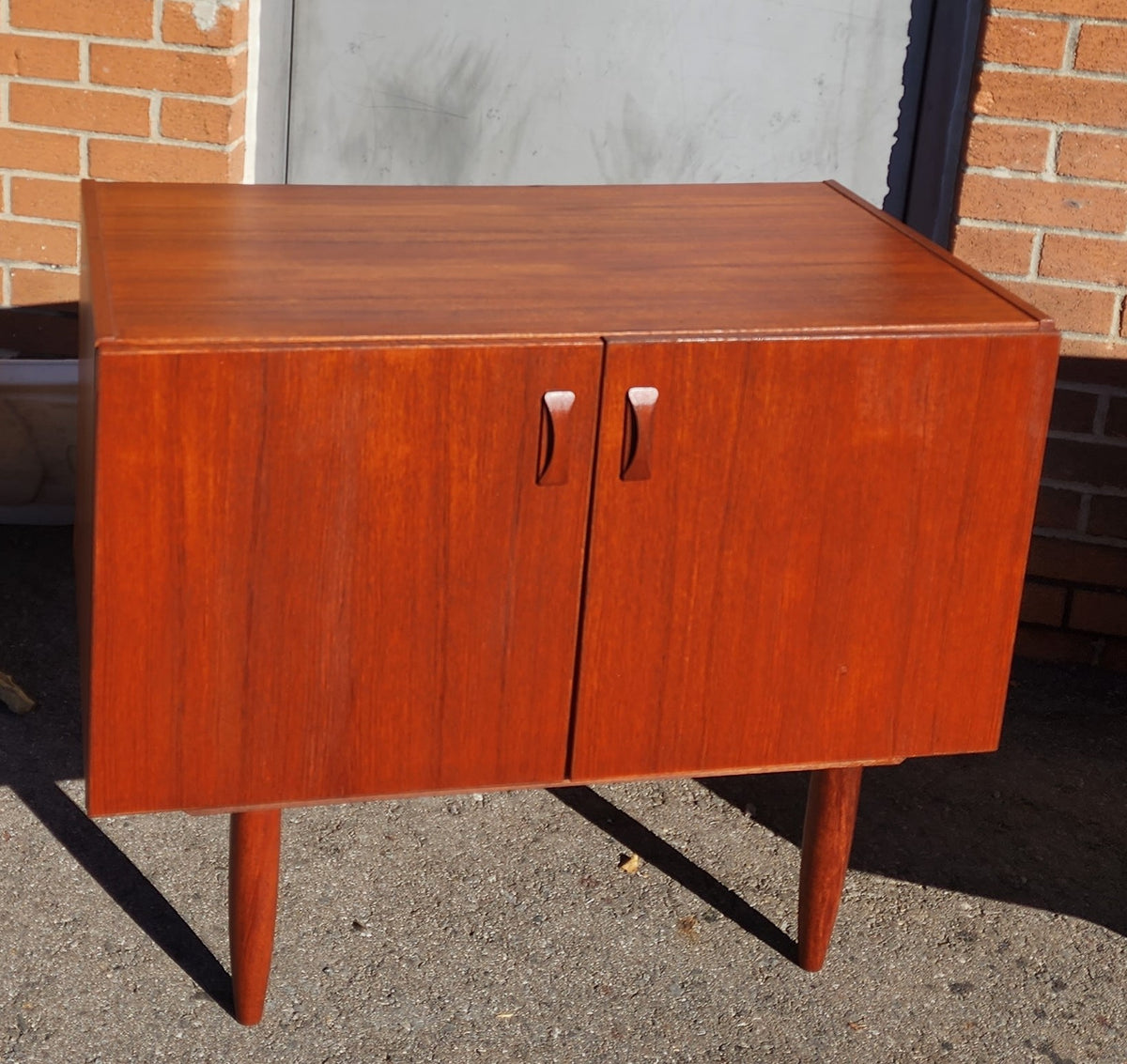 REFINISHED Danish Mid Century Modern Teak Cabinet w 2 Doors, Deep & Small 35.5