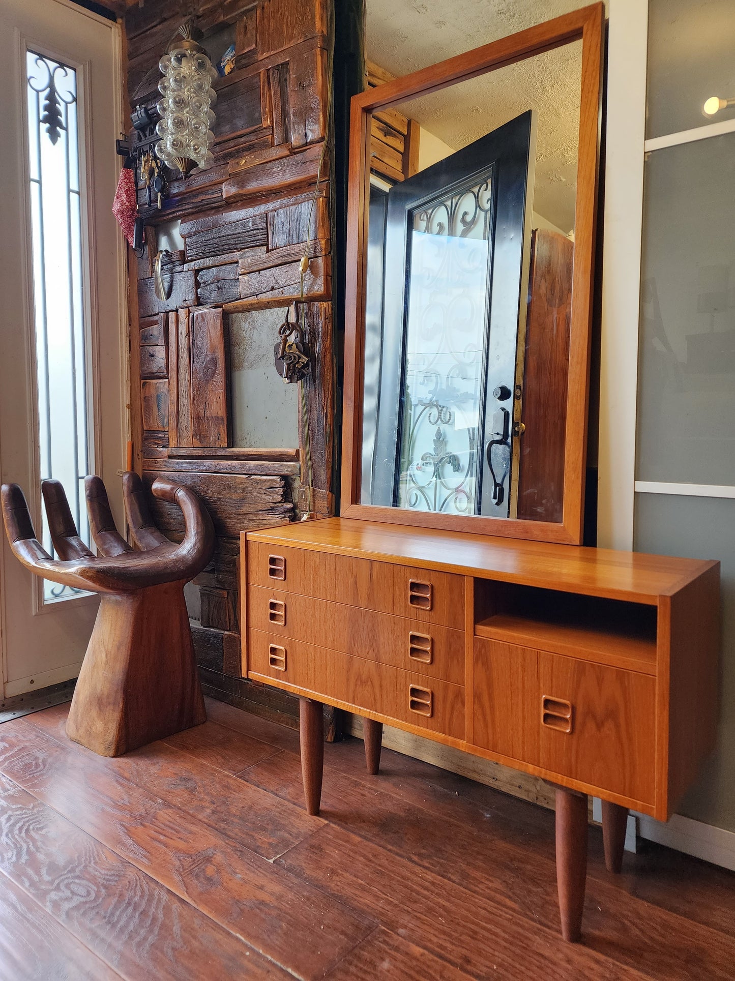 REFINISHED Mid Century Modern teak cabinet & mirror