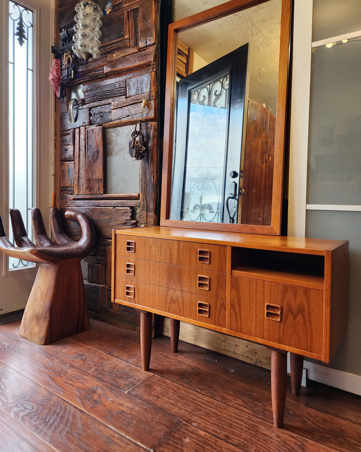 REFINISHED Mid Century Modern teak cabinet & mirror