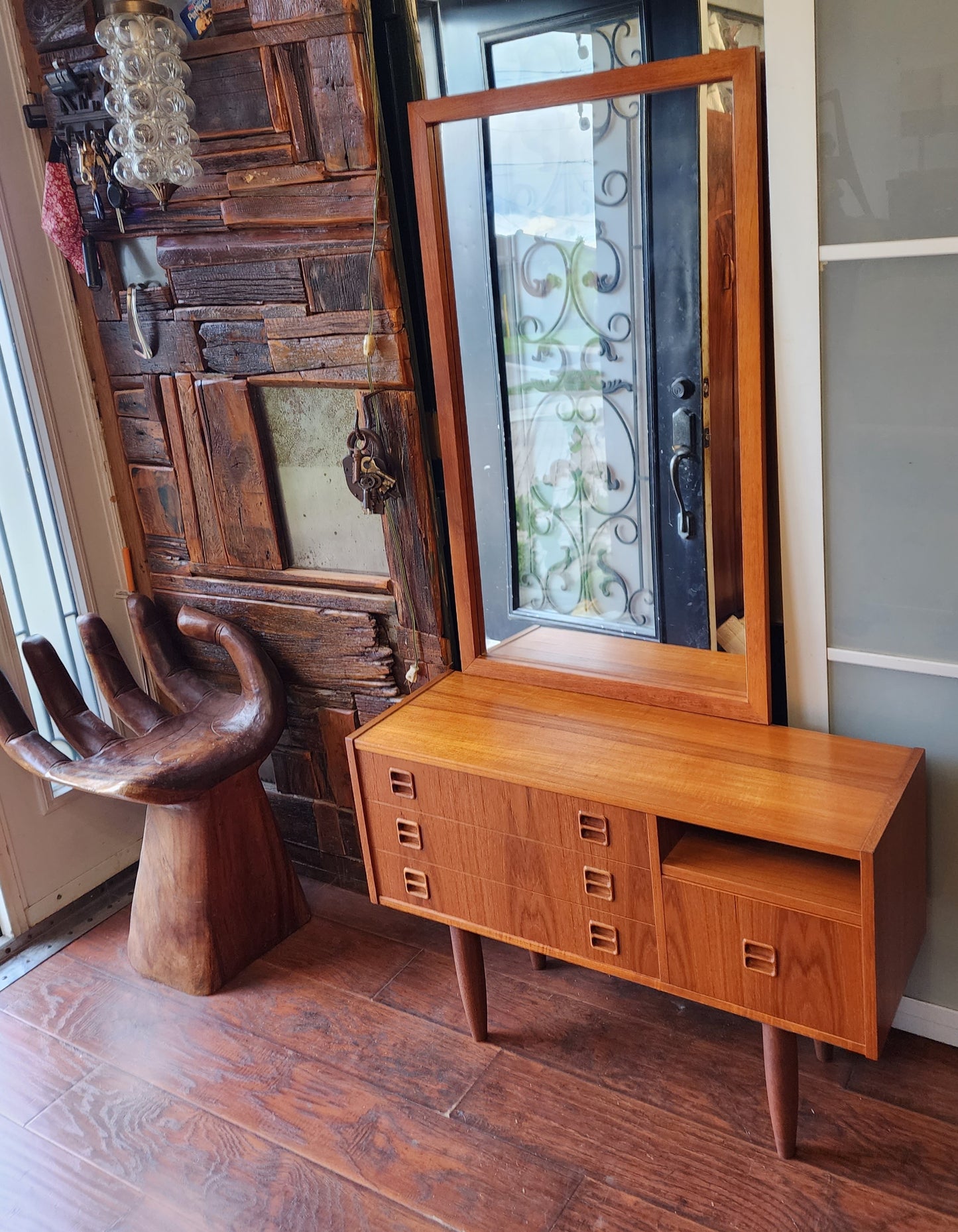 REFINISHED Mid Century Modern teak cabinet & mirror