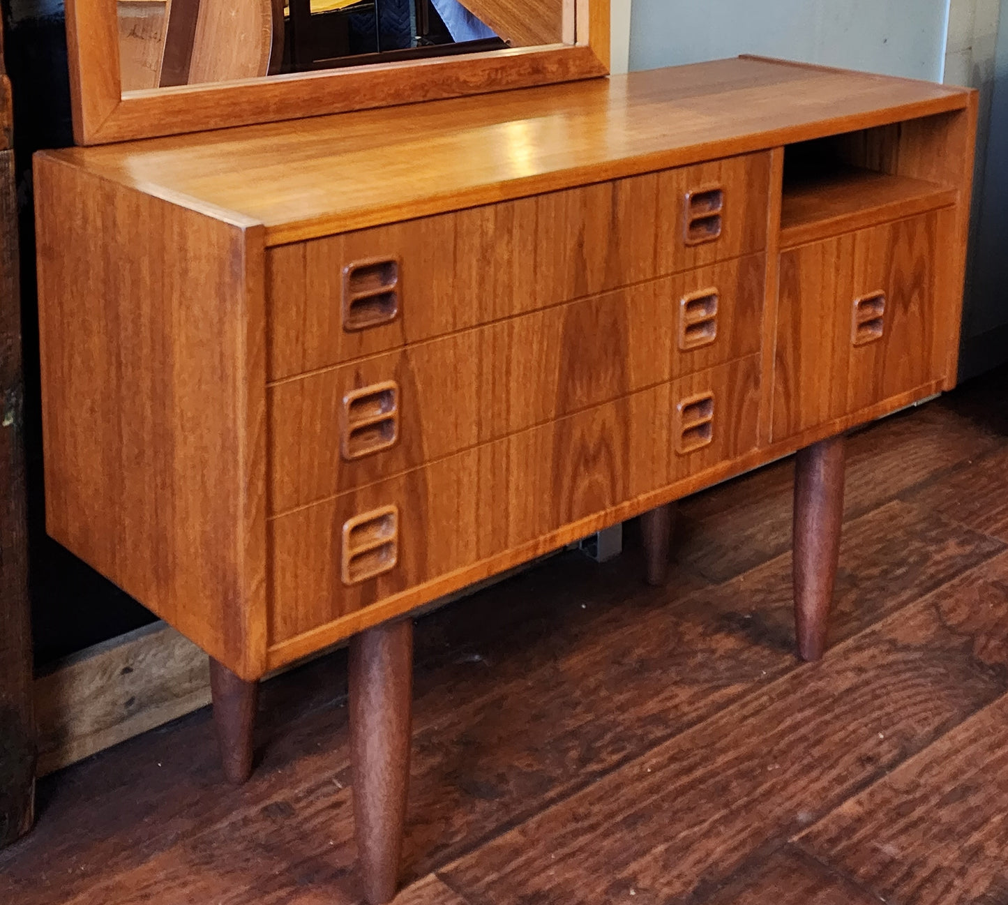 REFINISHED Mid Century Modern teak cabinet & mirror