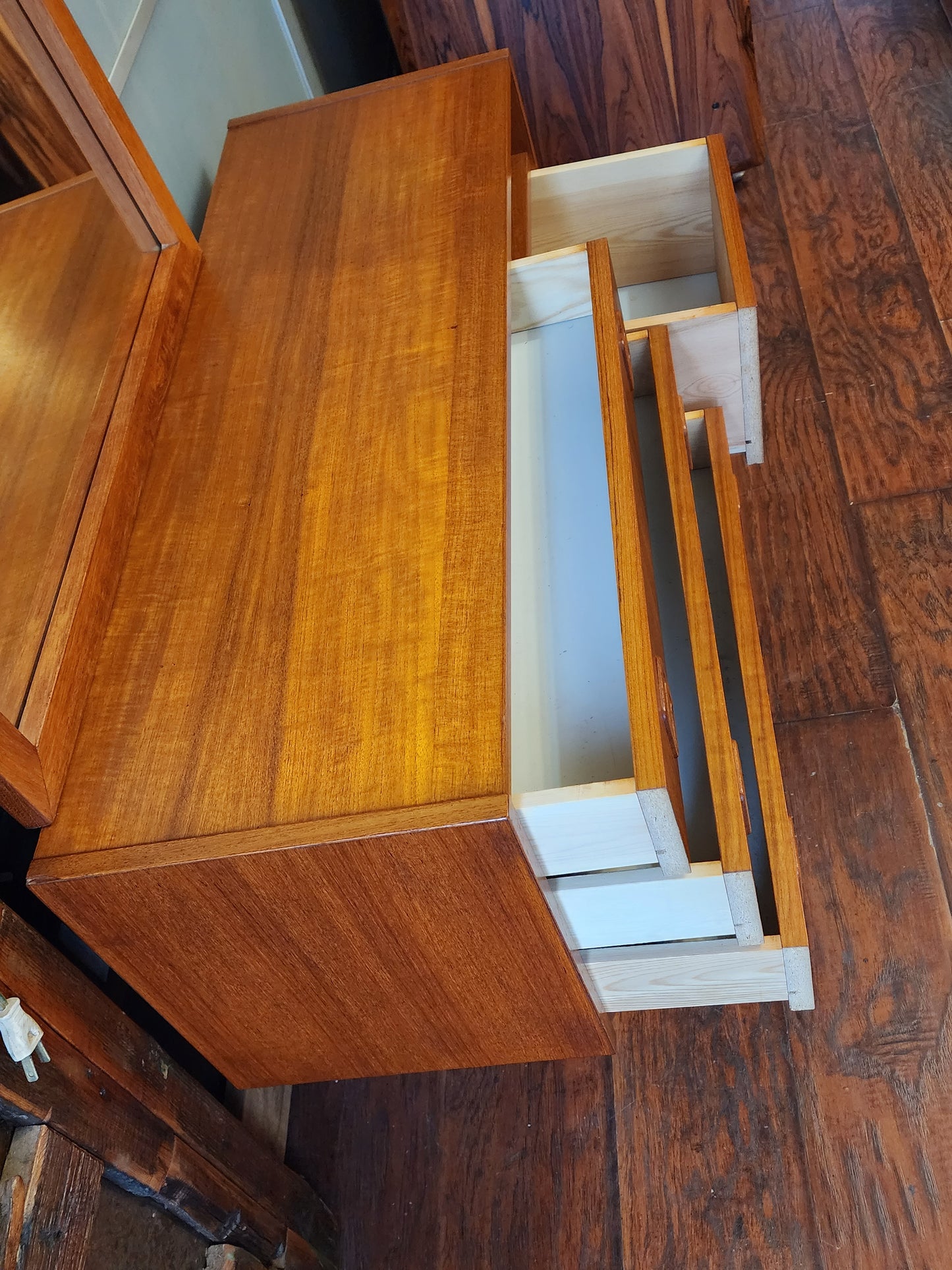 REFINISHED Mid Century Modern teak cabinet & mirror