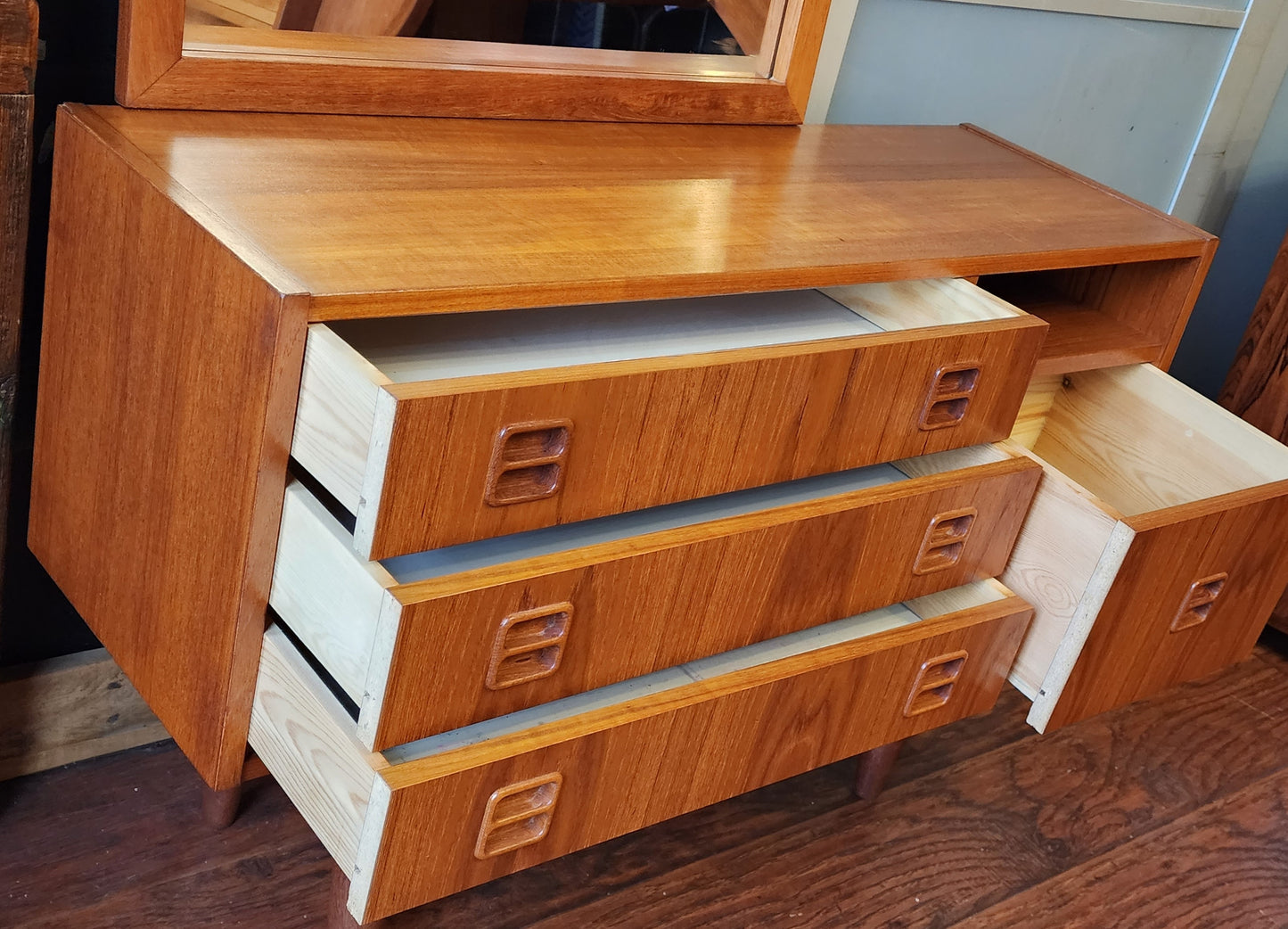 REFINISHED Mid Century Modern teak cabinet & mirror