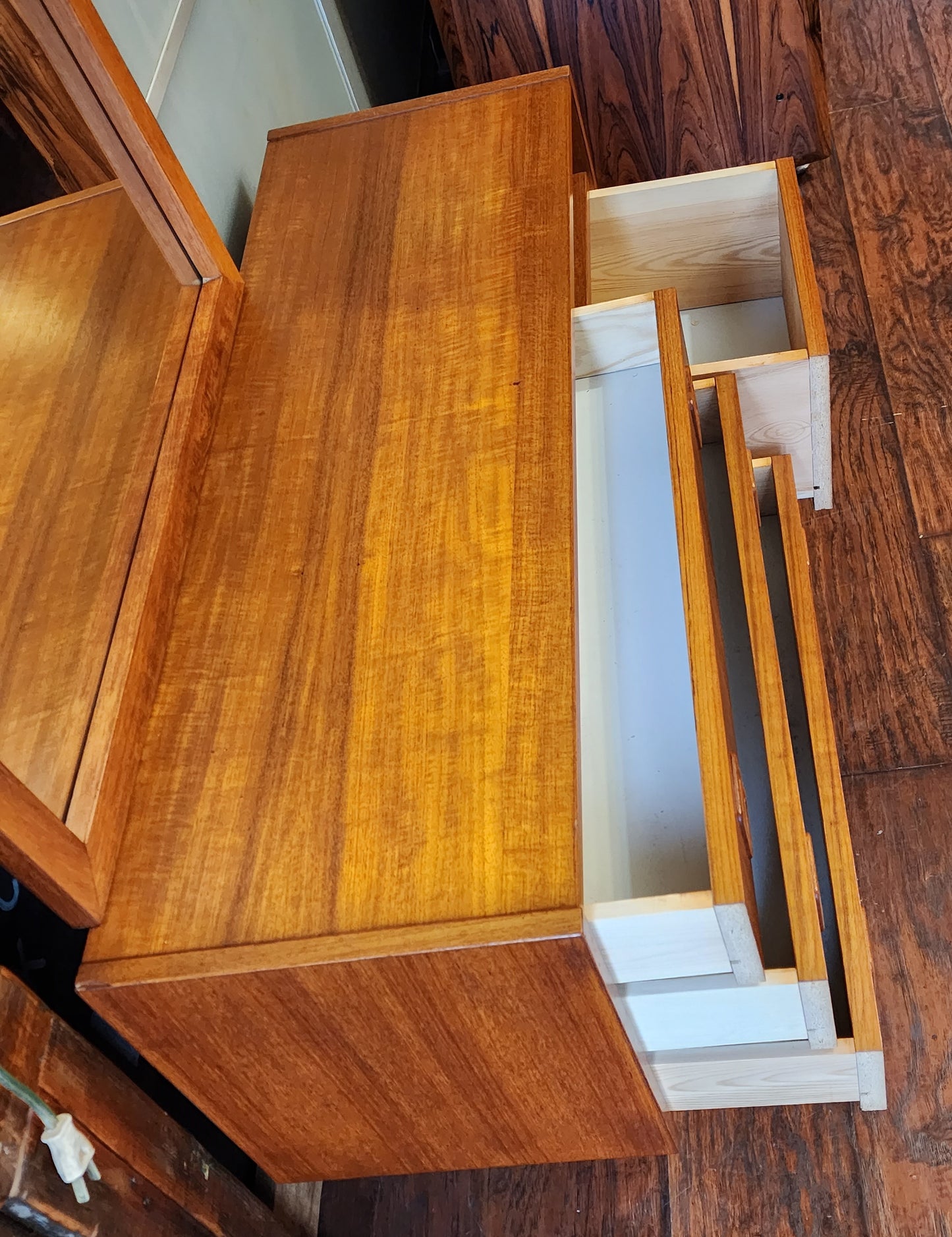 REFINISHED Mid Century Modern teak cabinet & mirror