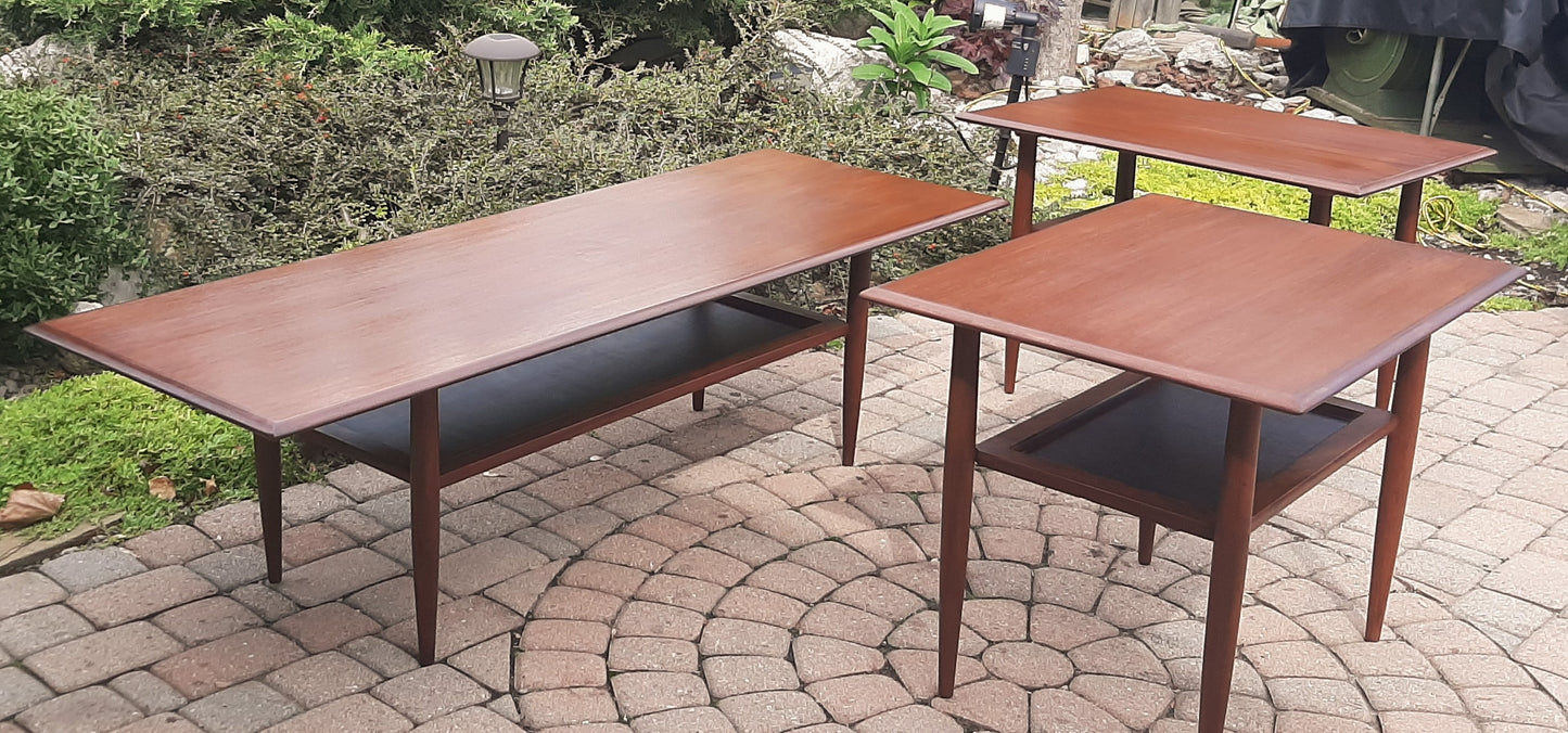 REFINISHED Mid Century Modern Teak Coffee Table with Shelf by RS Associates 6ft