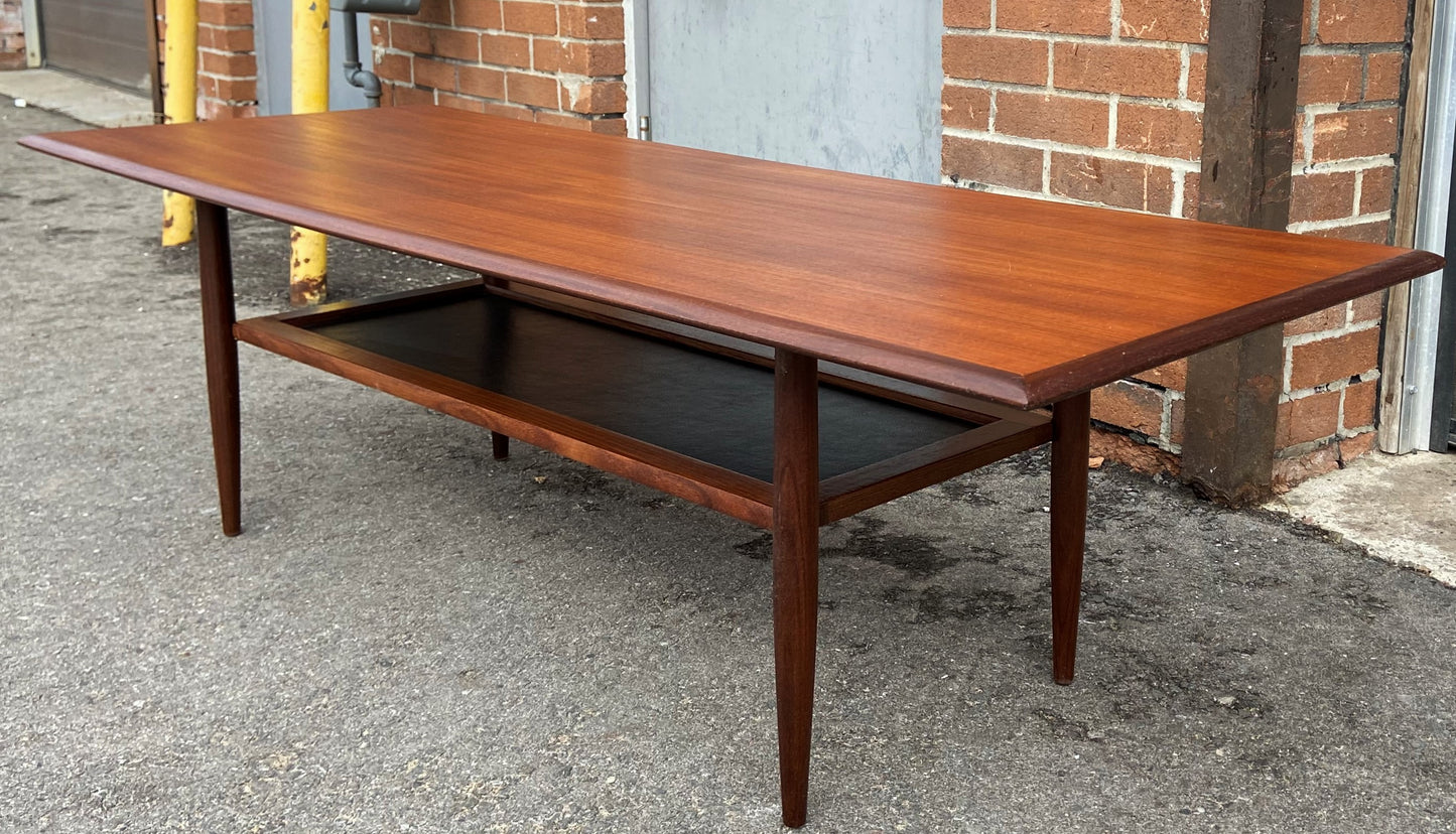 REFINISHED Mid Century Modern Teak Coffee Table w Shelf