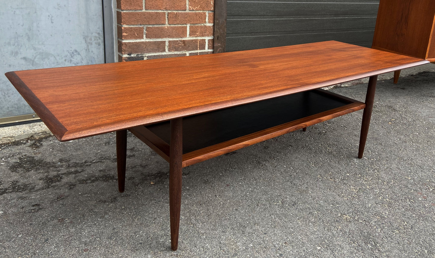 REFINISHED Mid Century Modern Teak Coffee Table w Shelf