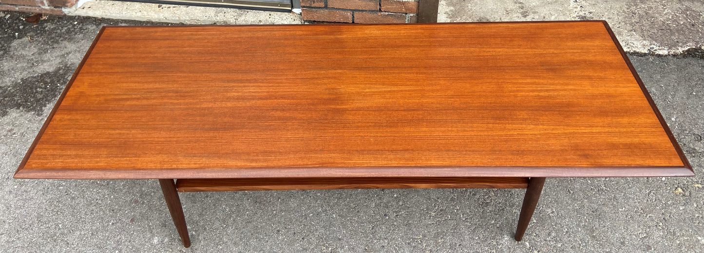 REFINISHED Mid Century Modern Teak Coffee Table w Shelf