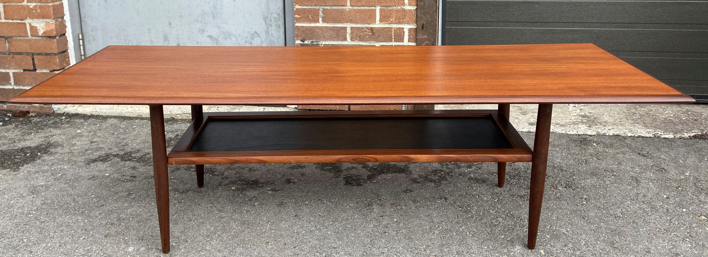 REFINISHED Mid Century Modern Teak Coffee Table w Shelf