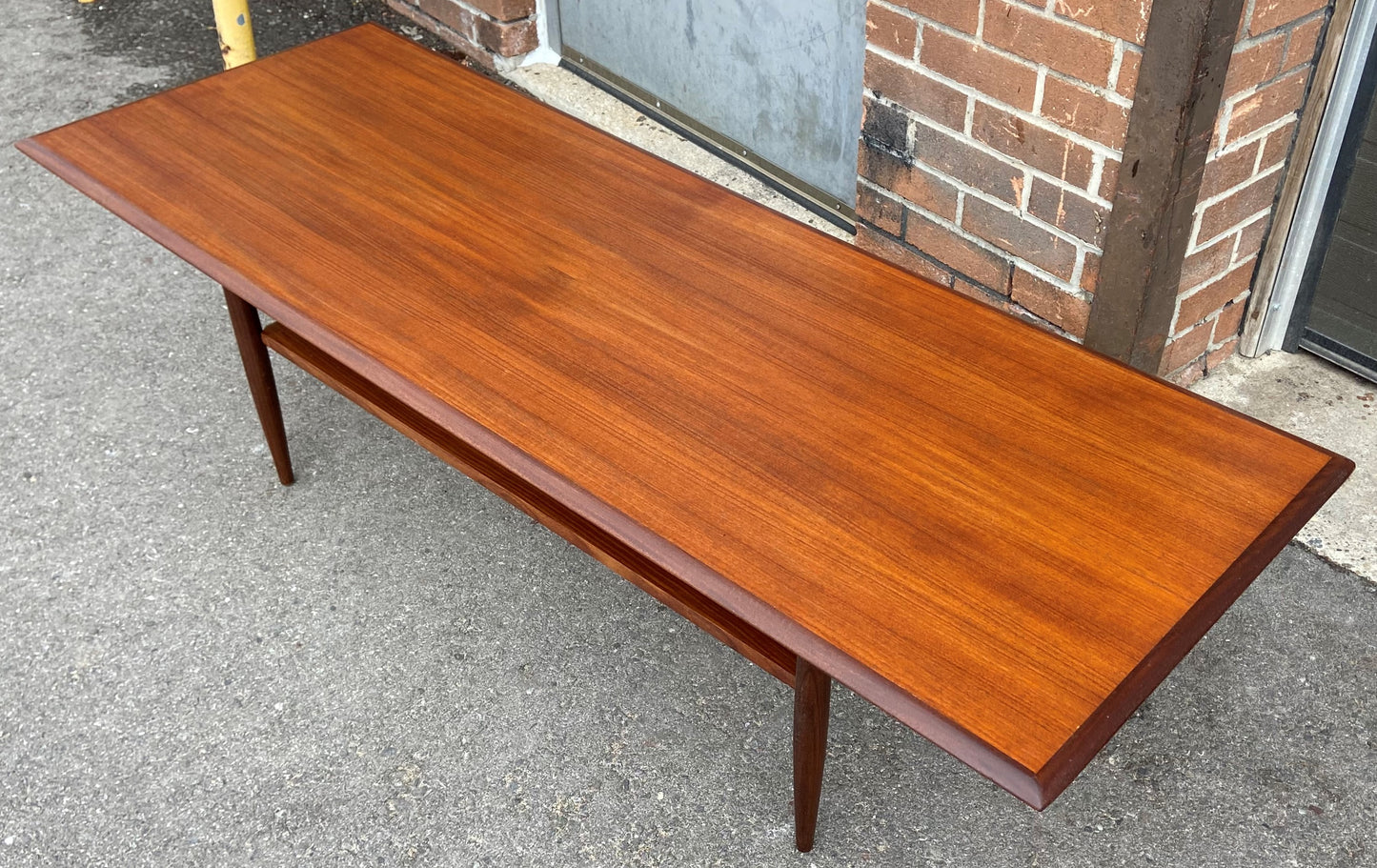 REFINISHED Mid Century Modern Teak Coffee Table w Shelf