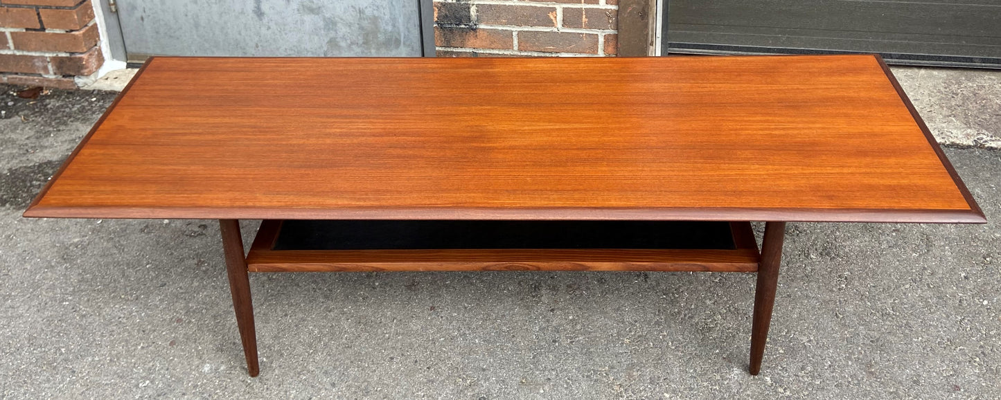 REFINISHED Mid Century Modern Teak Coffee Table w Shelf