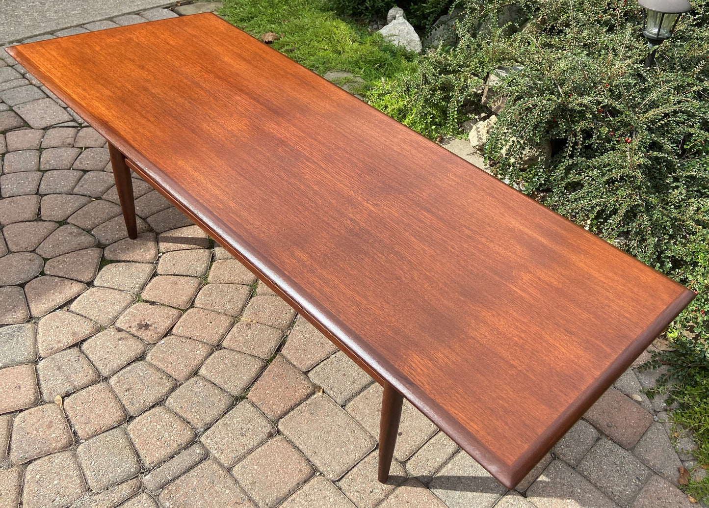 REFINISHED Mid Century Modern Teak Coffee Table with Shelf by RS Associates 6ft