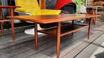 REFINISHED Mid Century Modern Teak Coffee Table with Shelf by RS Associates 6ft 1