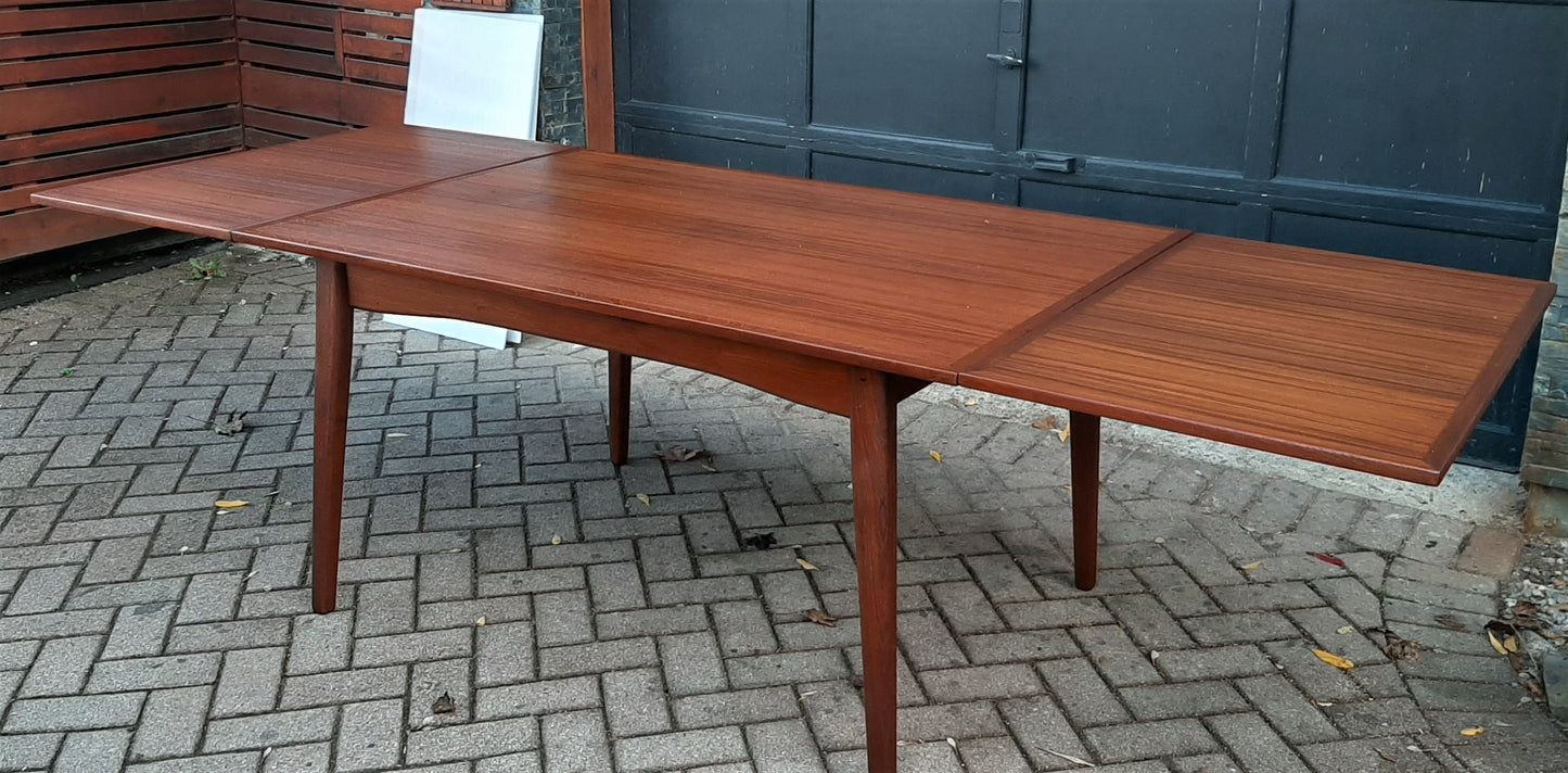 REFINISHED Danish MCM Teak Draw Leaf Table, 57"-104" large