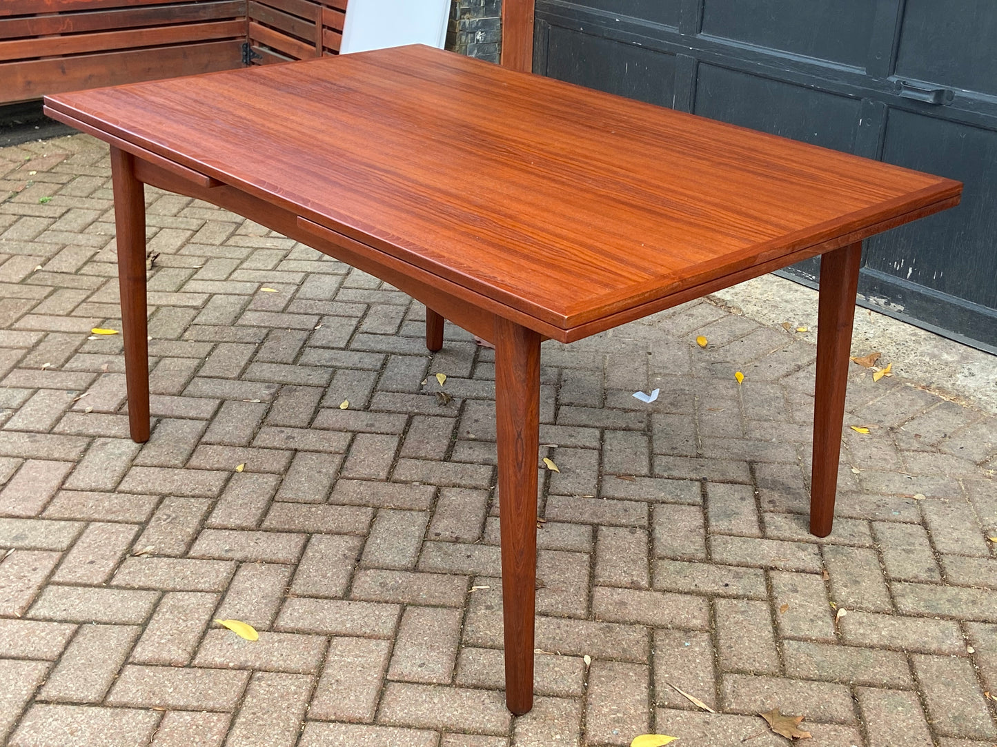 REFINISHED Danish MCM Teak Draw Leaf Table, 57"-104" large