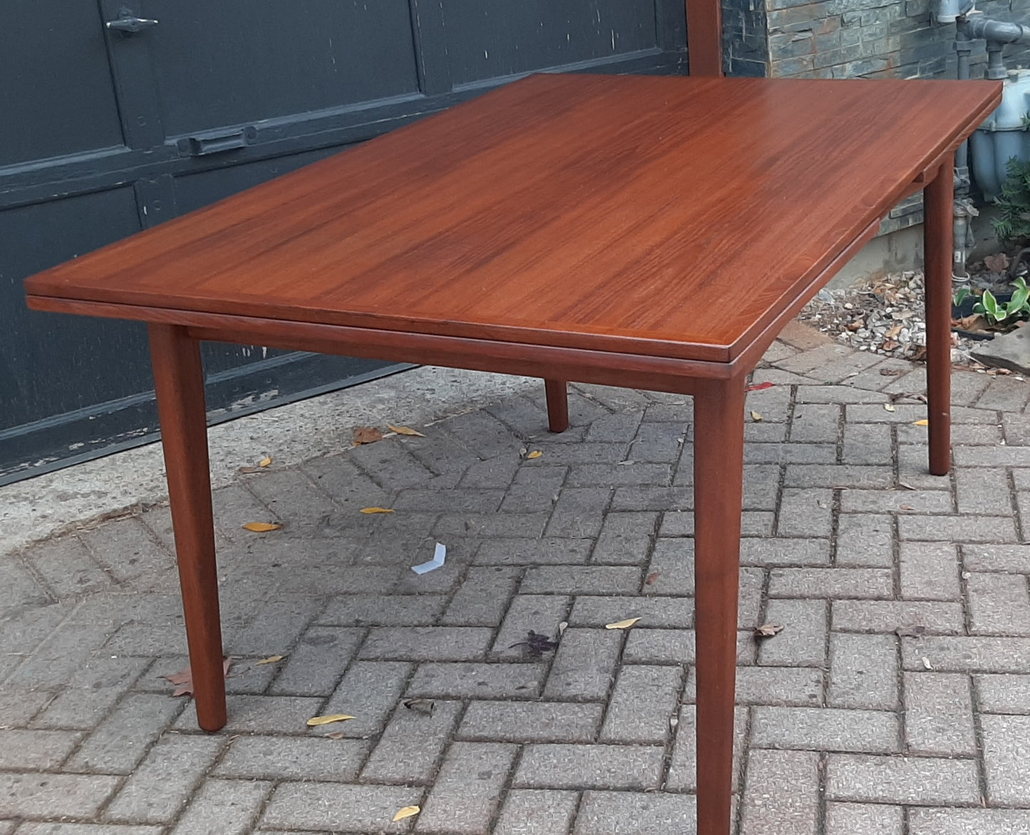 REFINISHED Danish MCM Teak Draw Leaf Table, 57"-104" large