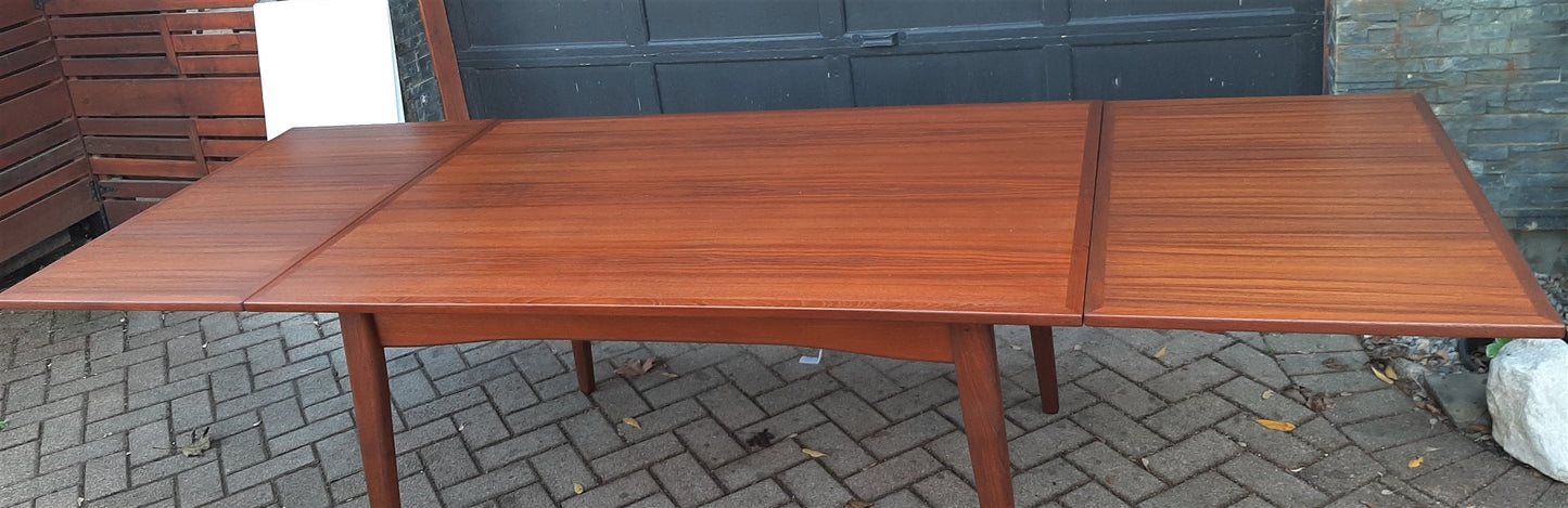 REFINISHED Danish MCM Teak Draw Leaf Table, 57"-104" large