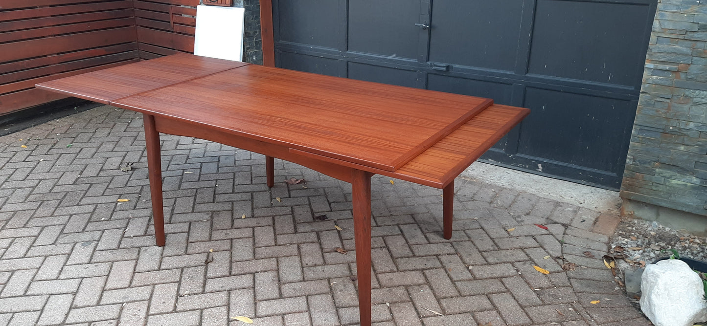 REFINISHED Danish MCM Teak Draw Leaf Table, 57"-104" large