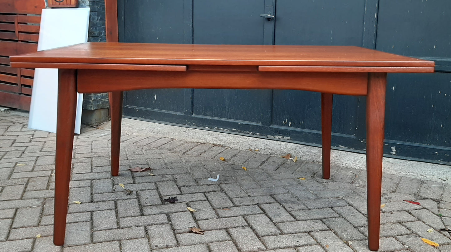 REFINISHED Danish MCM Teak Draw Leaf Table, 57"-104" large