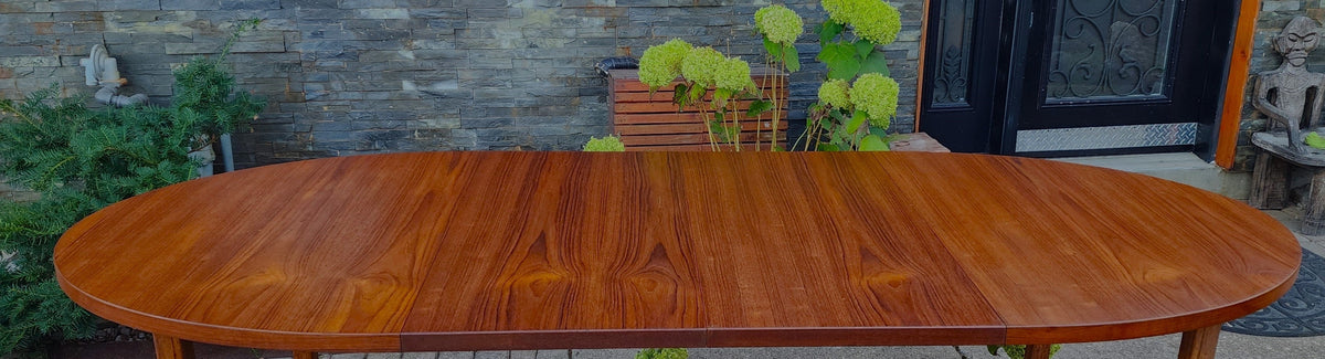 REFINISHED Mid Century Modern Teak Table Oval w 2 Leaves 60