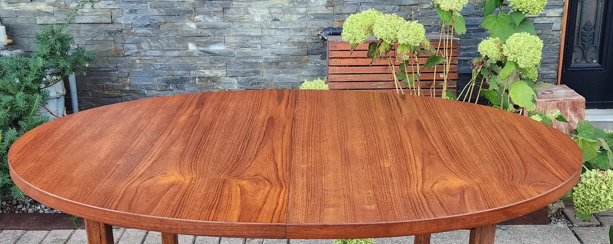 REFINISHED Mid Century Modern Teak Table Oval w 2 Leaves 60