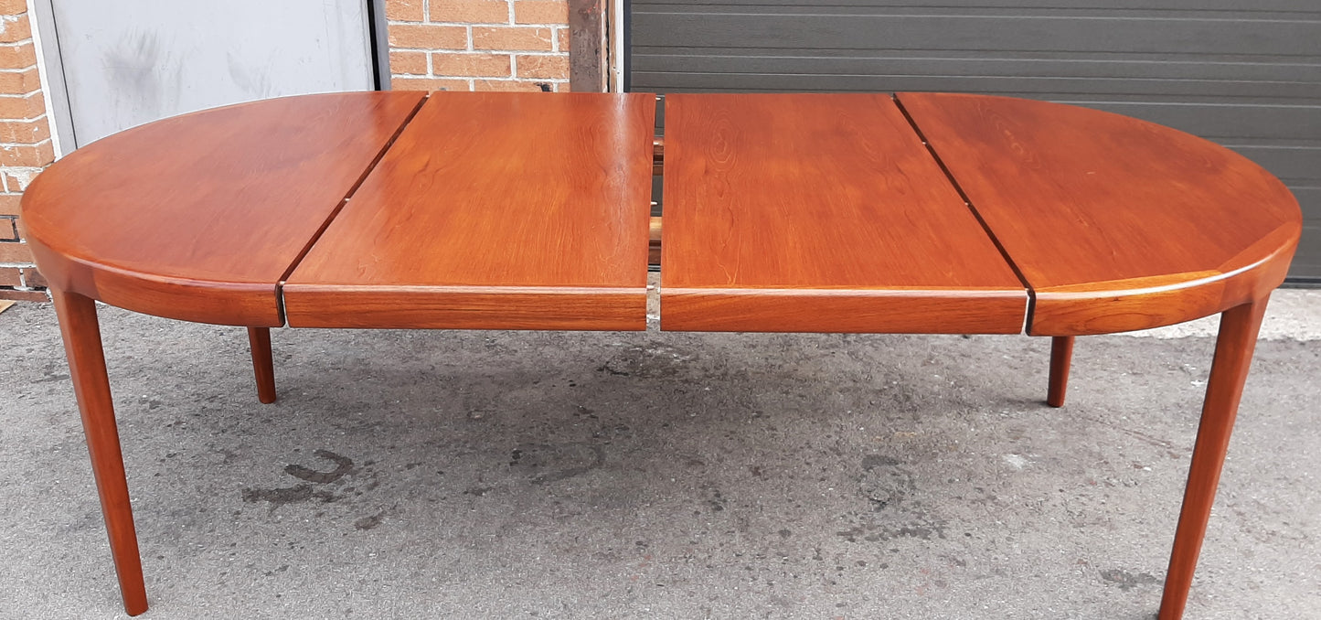 REFINISHED Danish Mid Century Modern Teak Table Round to Oval w 2 Leaves 47"-89"