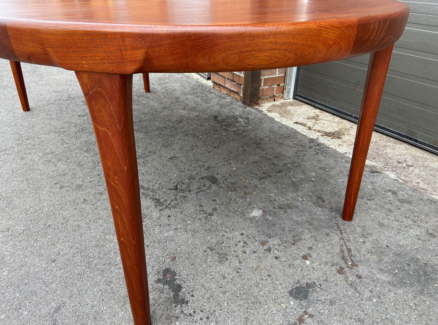 REFINISHED Danish Mid Century Modern Teak Table Round to Oval w 2 Leaves 47"-89"