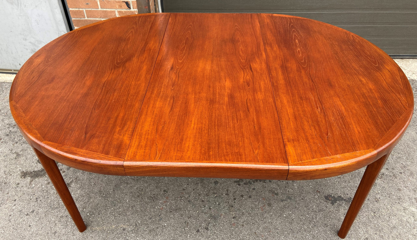 REFINISHED Danish Mid Century Modern Teak Table Round to Oval w 2 Leaves 47"-89"