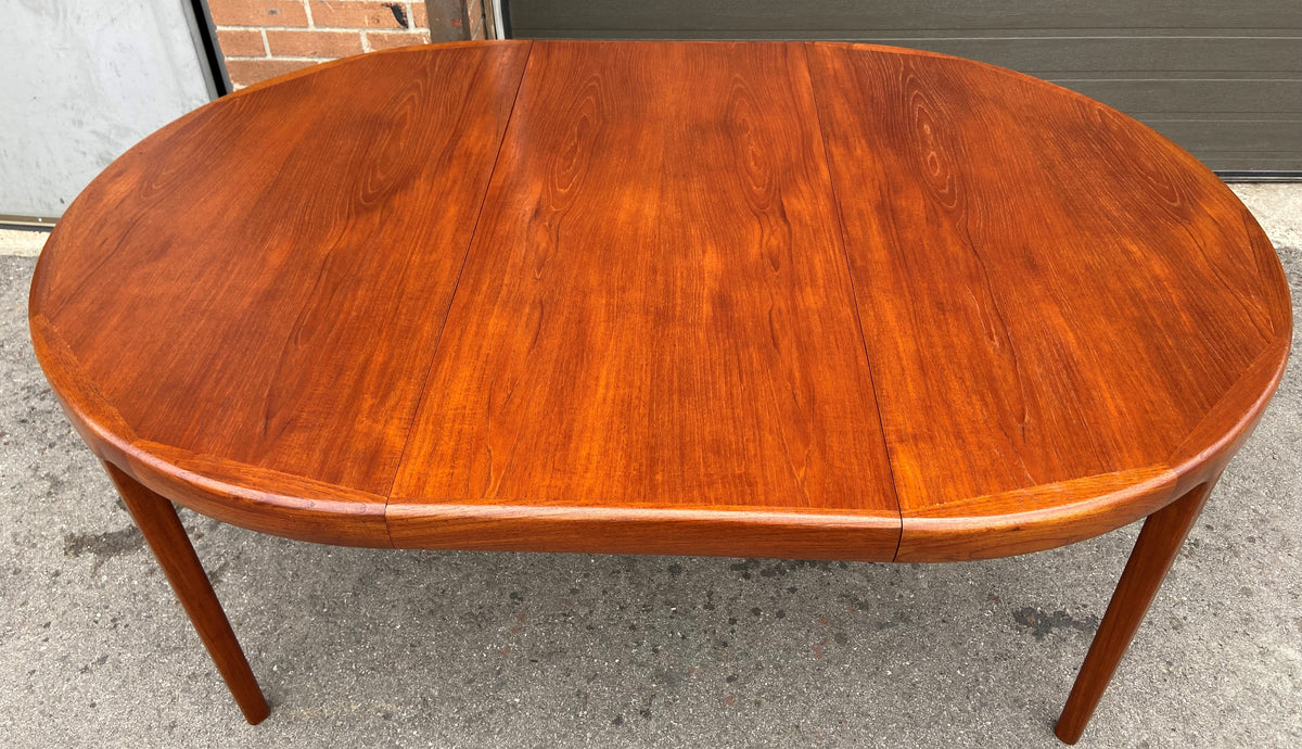REFINISHED Danish Mid Century Modern Teak Table Round to Oval w 2 Leaves 47