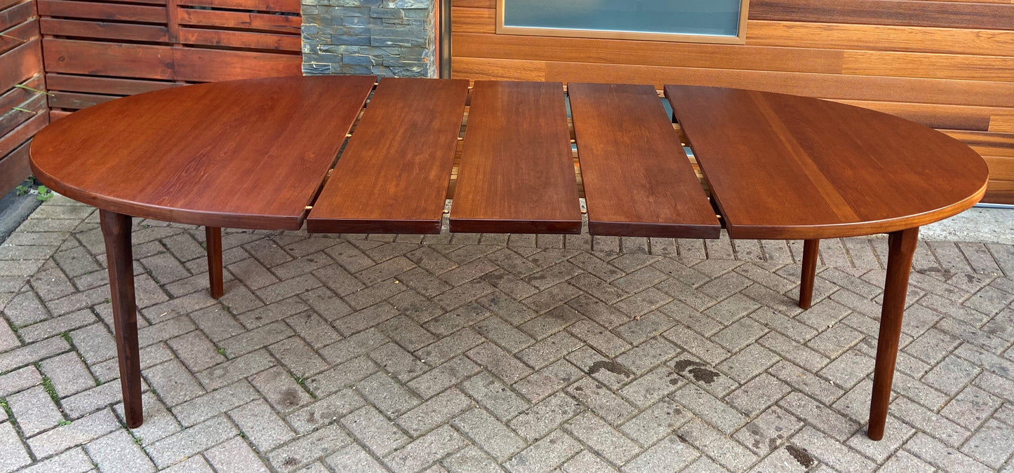 REFINISHED Mid Century Modern Teak Table w 3 Leaves by Punch Designs 64"-100"