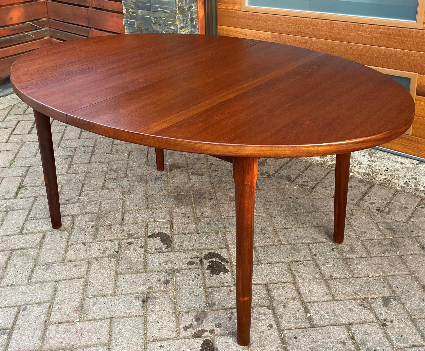 REFINISHED Mid Century Modern Teak Table w 3 Leaves by Punch Designs 64"-100"