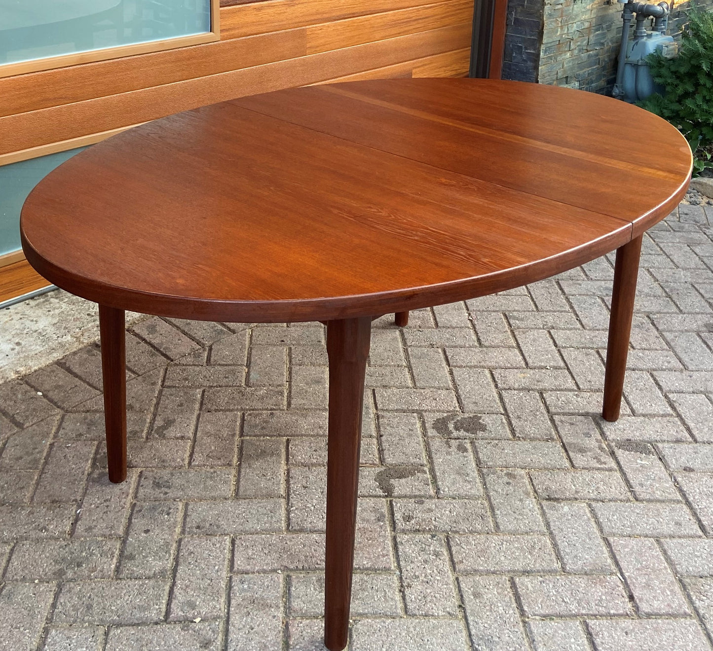 REFINISHED Mid Century Modern Teak Table w 3 Leaves by Punch Designs 64"-100"