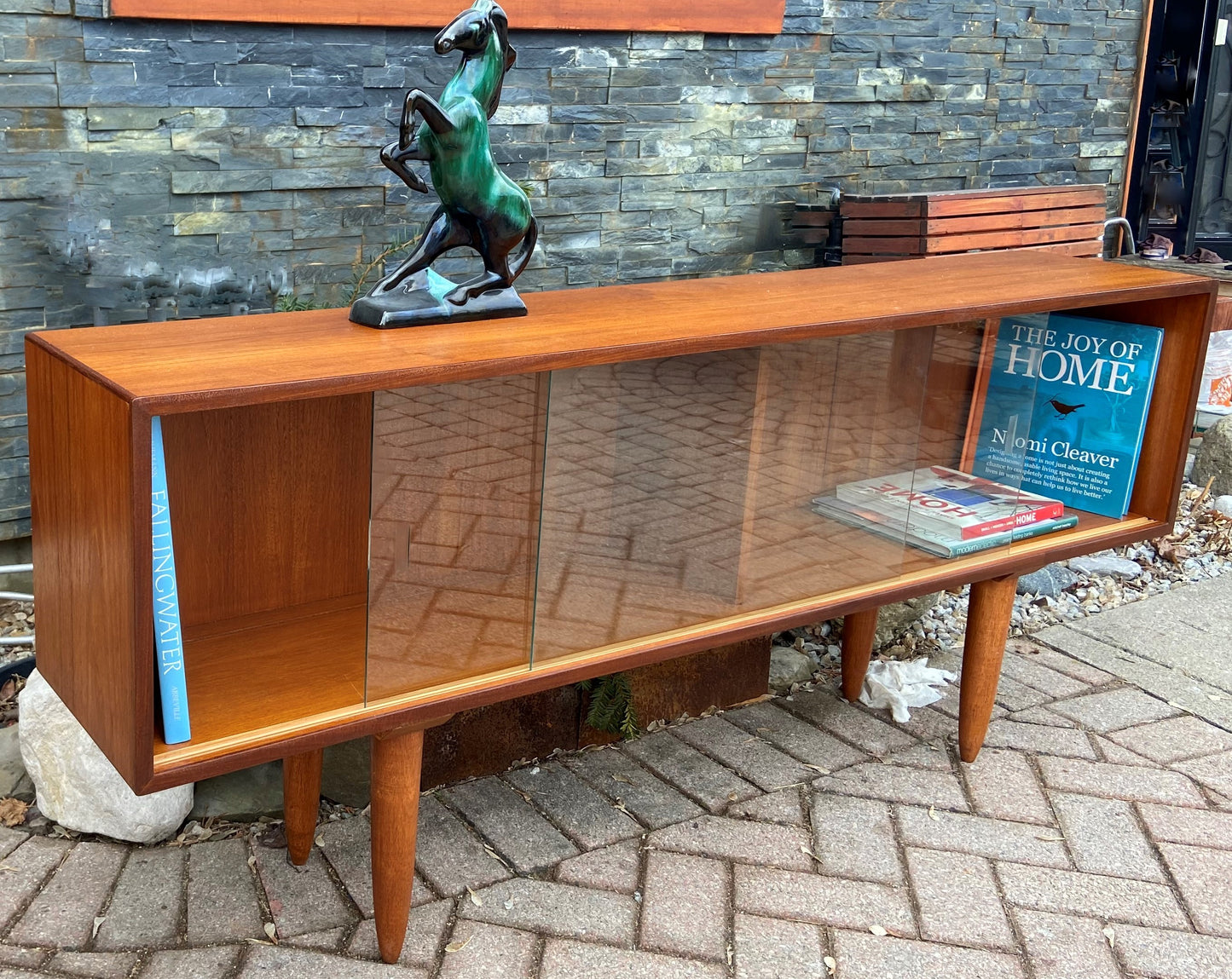 REFINISHED Danish MCM Teak Bookcase Display Media Console 64.5", Perfect