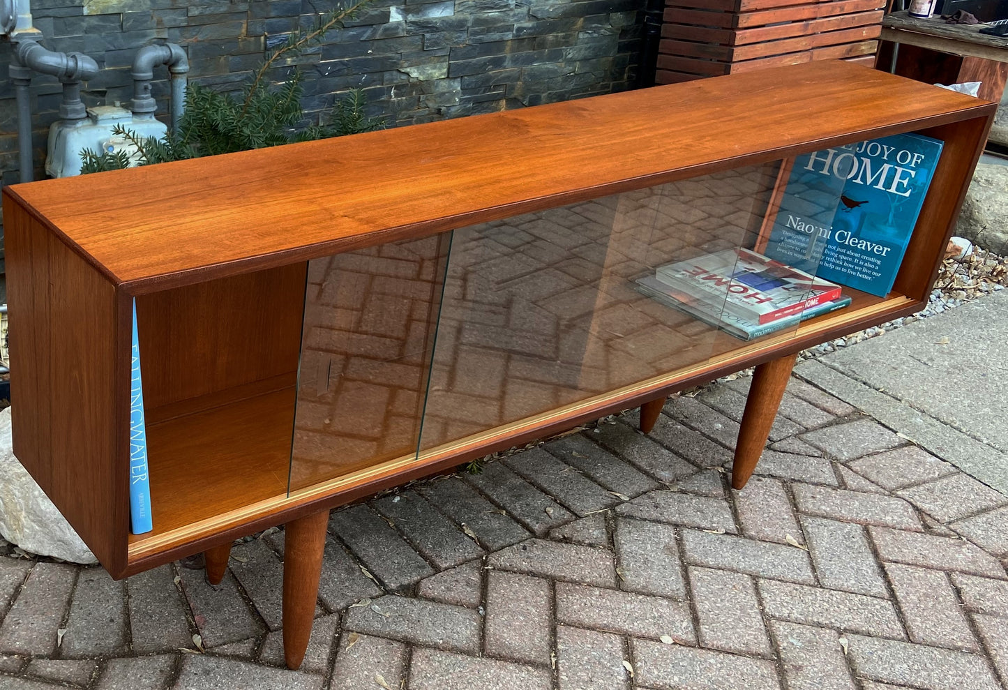 REFINISHED Danish MCM Teak Bookcase Display Media Console 64.5", Perfect